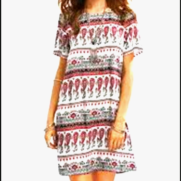 NWOT ~ SHEIN Boho Tribal Print Shift Dress - Picture 2 of 10
